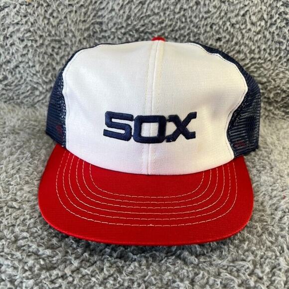 Vintage Chicago White Sox Hat White Blue Mesh Trucker Embroidered Large USA 80s - Picture 1 of 7